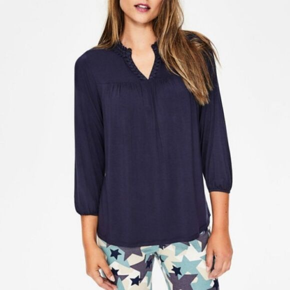 Boden Brea Navy Jersey Peasant Top Size 12 - Picture 1 of 8